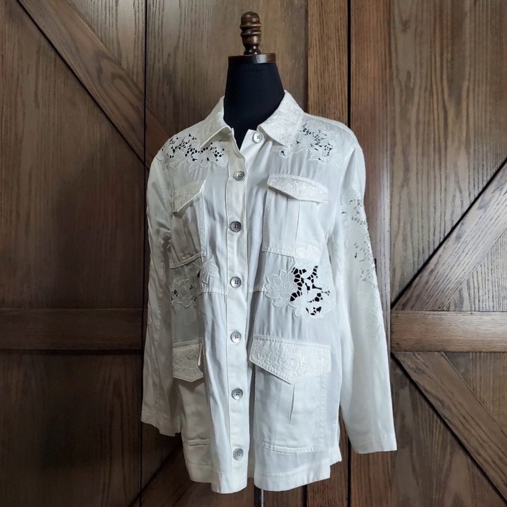Alice + Olivia White Utility Jacket with Embroidery